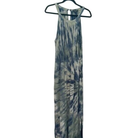 Lane Bryant Tie-Dye Maxi Dress Size 14/16 Sleeveless Keyhole Back Slit Hem Blue - Picture 1 of 10
